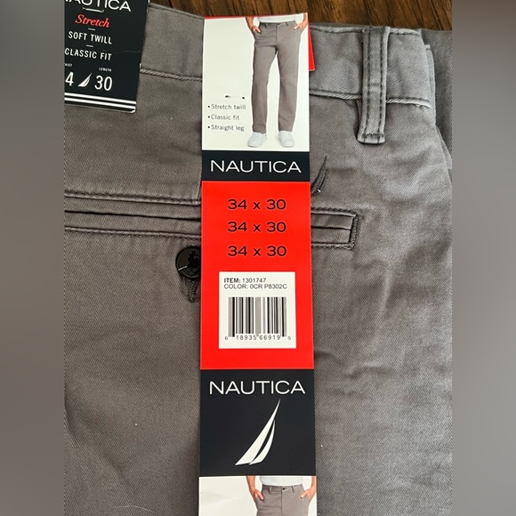 Nautica Men’s Stretch Soft Twill Pants 34x30 Gray Classic Fit Straight Leg NWT - Picture 4 of 5